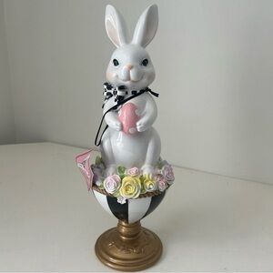 Easter Bunny White Rabbit Mad Hatter Style Figurine on Black & White Pedestal